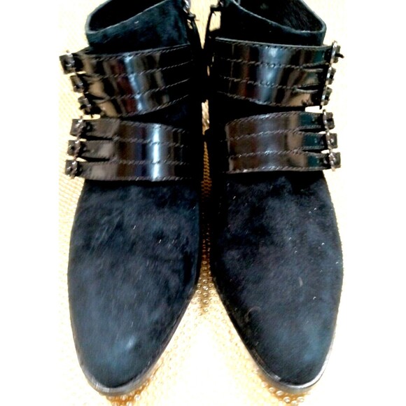 L.A.M.B. Nanetta Suede Black Buckle Side Zip Ankle Boots Size 9 M - Picture 10 of 16